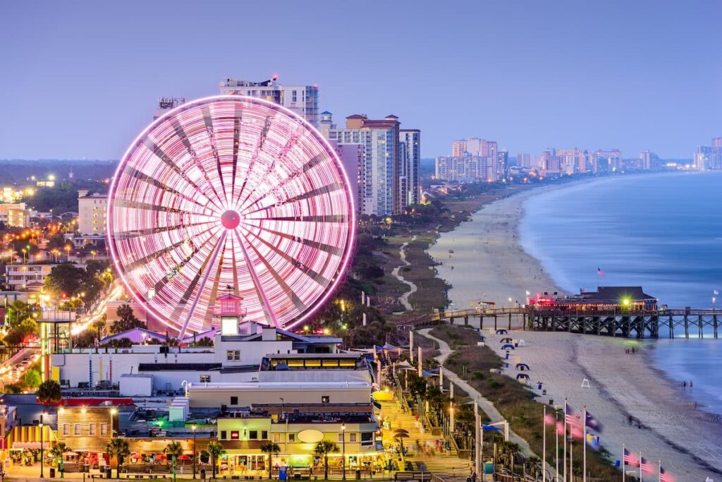 Large pink Ferris wheel at Myrtle Beach in South Carolina