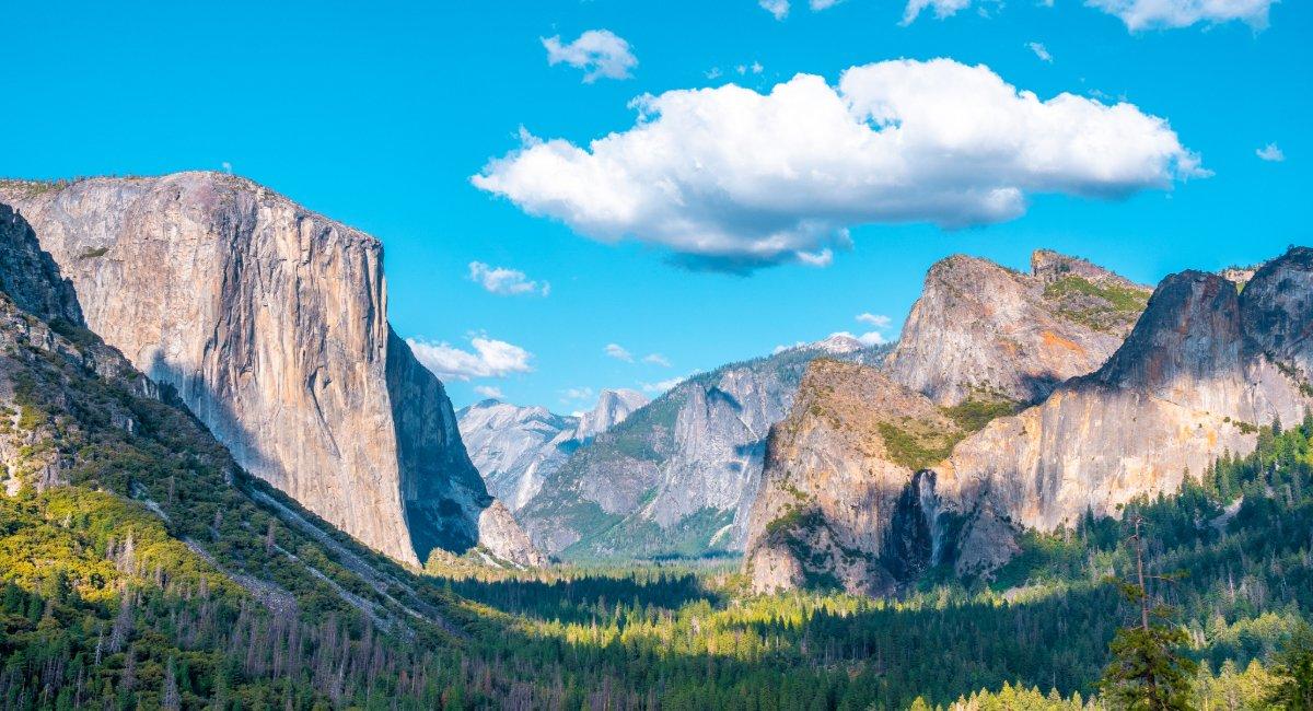 Yosemite National Park valley view with El Capitan and granite cliffs - popular RV camping destination from San Francisco